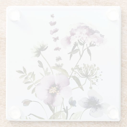 紫色のワイルドフラワーブーケ水彩フローラ ガラスコースター (裏面)