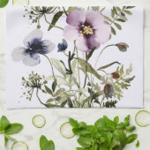 紫色のワイルドフラワーブーケ水彩フローラ キッチンタオル (折り畳み)