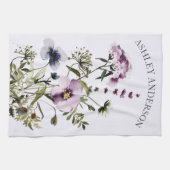紫色のワイルドフラワーブーケ水彩フローラ キッチンタオル (横)