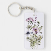 紫色のワイルドフラワーブーケ水彩フローラ キーホルダー (正面)