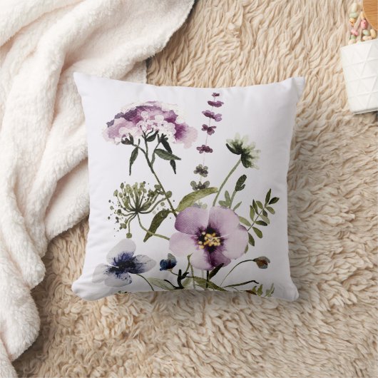 紫色のワイルドフラワーブーケ水彩フローラ クッション (ブランケット)