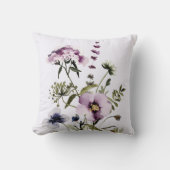 紫色のワイルドフラワーブーケ水彩フローラ クッション (正面)