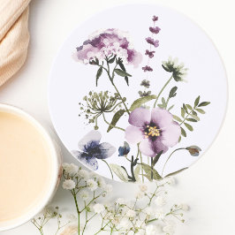 紫色のワイルドフラワーブーケ水彩フローラ コースター