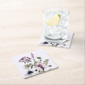 紫色のワイルドフラワーブーケ水彩フローラ スクエアペーパーコースター (インサイチュ)