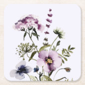 紫色のワイルドフラワーブーケ水彩フローラ スクエアペーパーコースター (正面)