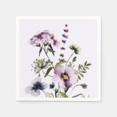 紫色のワイルドフラワーブーケ水彩フローラ スタンダードカクテルナプキン (正面)