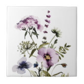 紫色のワイルドフラワーブーケ水彩フローラ タイル (正面)