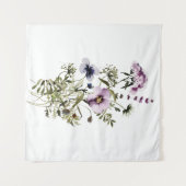 紫色のワイルドフラワーブーケ水彩フローラ タペストリー (正面(横))
