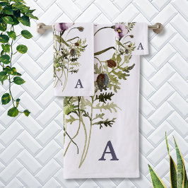 紫色のワイルドフラワーブーケ水彩フローラ バスタオルセット