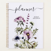 紫色のワイルドフラワーブーケ水彩フローラ プランナー手帳 (正面)
