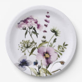紫色のワイルドフラワーブーケ水彩フローラ ペーパープレート (正面)
