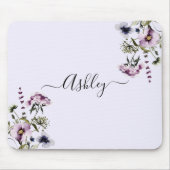 紫色のワイルドフラワーブーケ水彩フローラ マウスパッド (正面)