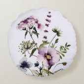 紫色のワイルドフラワーブーケ水彩フローラ ラウンドクッション (裏面)