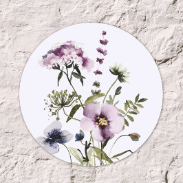 紫色のワイルドフラワーブーケ水彩フローラ ラウンドシール
