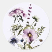 紫色のワイルドフラワーブーケ水彩フローラ ラウンドシール (正面)