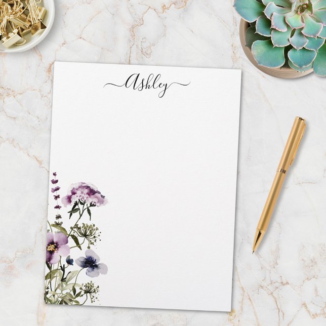 紫色のワイルドフラワーブーケ水彩フローラ レターヘッド (In situ)