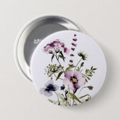 紫色のワイルドフラワーブーケ水彩フローラ 缶バッジ (正面&裏面)