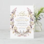 紫色のワイルドフラワーベビーイン開花シャワー 招待状 (スタンド正面)