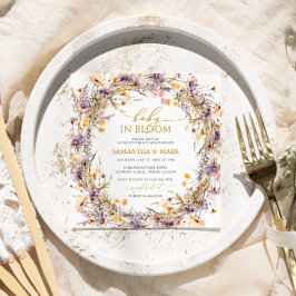 紫色のワイルドフラワーベビーイン開花シャワー 招待状