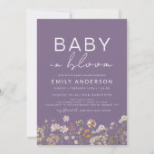 紫色のワイルドフラワーベビーイン開花ベビーシャワー 招待状 (正面)