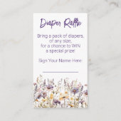 紫色のワイルドフラワーベビーシャワーオムツラッフル エンクロージャーカード (正面)