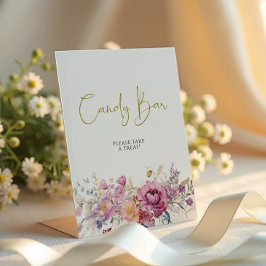 紫色のワイルドフラワーベビーシャワーキャンディバー 台座サイン