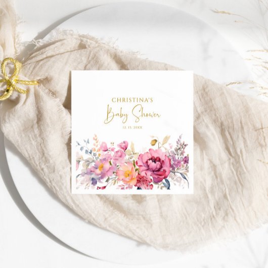 紫色のワイルドフラワーベビーシャワーナプキン スタンダードカクテルナプキン