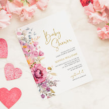 紫色のワイルドフラワーベビーシャワー招待状