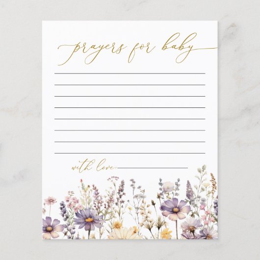 紫色のワイルドフラワーベビーシャワー祈りの言葉カード (正面)