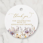 紫色のワイルドフラワーベビーシャワー フェイバータグ (正面)