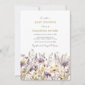 紫色のワイルドフラワーベビーシャワー 招待状 (正面)