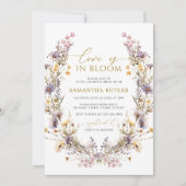 紫色のワイルドフラワーラブ開花シャワー 招待状 (正面)