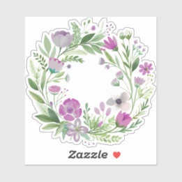 紫色のワイルドフラワーリースカスタムカットビニールシール シール