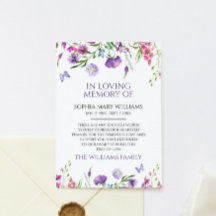 紫色のワイルドフラワー悔やみや弔慰メモリサンキューカード