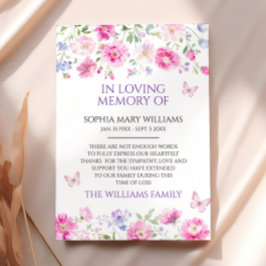 紫色のワイルドフラワー悔やみや弔慰メモリサンキューカード サンキューカード