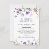 紫色のワイルドフラワー悔やみや弔慰メモリサンキューカード サンキューカード (正面)
