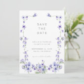 紫色のワイルドフラワー日付の保存テンプレート 招待状 (スタンド正面)