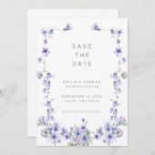 紫色のワイルドフラワー日付の保存テンプレート 招待状 (正面/裏面)