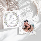 紫色のワイルドフラワー日付の写真の招待状を保存