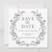 紫色のワイルドフラワー日付の写真の招待状を保存 (正面)