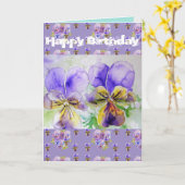 紫色のヴィオラパンジーの水の色絵画のアートカード カード (黄色い花)