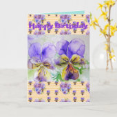 紫色のヴィオラパンジーの水の色絵画のアートカード カード (黄色い花)
