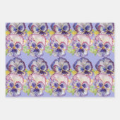 紫色のヴィオラパンジー花の水色絵画の ラッピングペーパーシート (正面3)