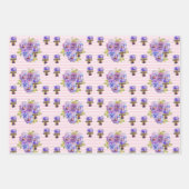 紫色のヴィオラパンジー花の水色絵画の ラッピングペーパーシート (正面2)