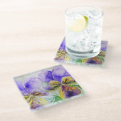 紫色のヴィオラフローラ花水彩絵画の ガラスコースター (アングル)