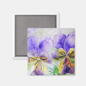 紫色のヴィオラフローラ花水彩絵画の マグネット (正面/裏面)