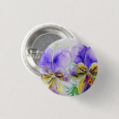 紫色のヴィオラフローラ花水彩絵画の 缶バッジ (正面&裏面)