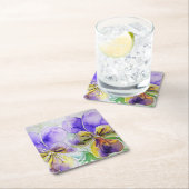 紫色のヴィオラフローラ花水色絵画のGl スクエアペーパーコースター (インサイチュ)
