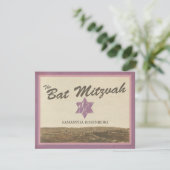 紫色のヴィンテージのエルサレムバルミツワーの応答カード 出欠カード (スタンド正面)