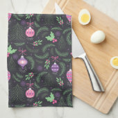 紫色のヴィンテージのクリスマスのオーナメントパターン キッチンタオル (四つ折り)